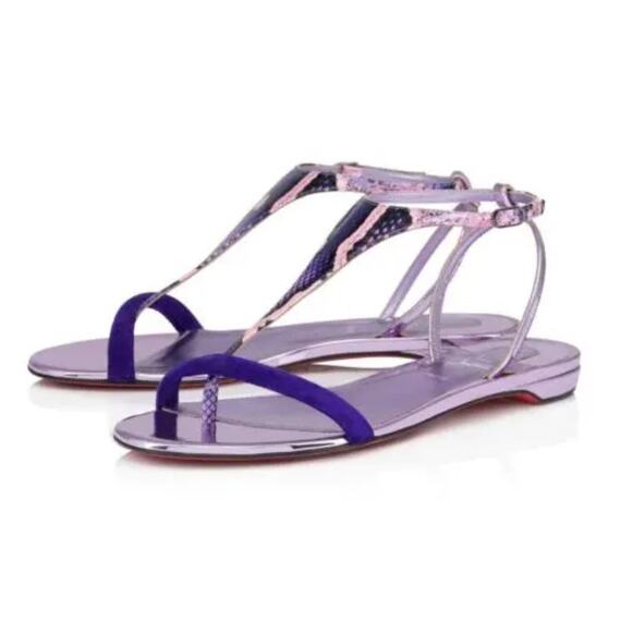 Christian Louboutin Athinita Leather Flat Sandals Jacaranda Purple Sz 40 NIB - Picture 1 of 5